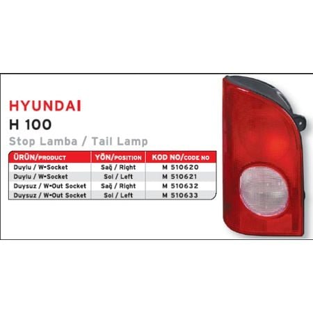 STOP LAMBASI SAĞ HYUNDAI H100 YM MİNİBÜS 97>05 DUYSUZ 92402-43810