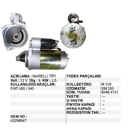MARŞ MOTORU FİAT TRAKTÖR 480-640 12V 9DİŞ SAME MF.3105