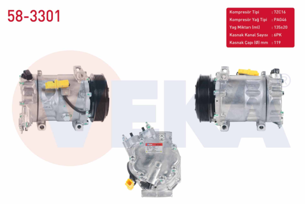 KLİMA KOMPRESÖR 6PK BERLINGO C4 GRAND PICASSO 1.6HDI 06> C5 III 08-15 P.3008 1.6HDI 09>PARTNER TEPEE 18> C4 2.0 04-09