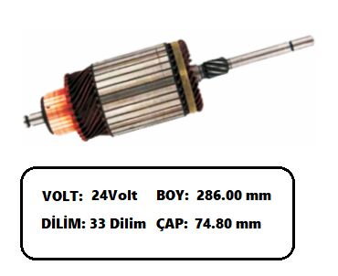 MARŞ KOLLEKTÖRÜ 24V BOSCH TIPI ÇAP:74,8MM BOY:286MM, DILIM:33 IVECO UNIMOG INCE MIL